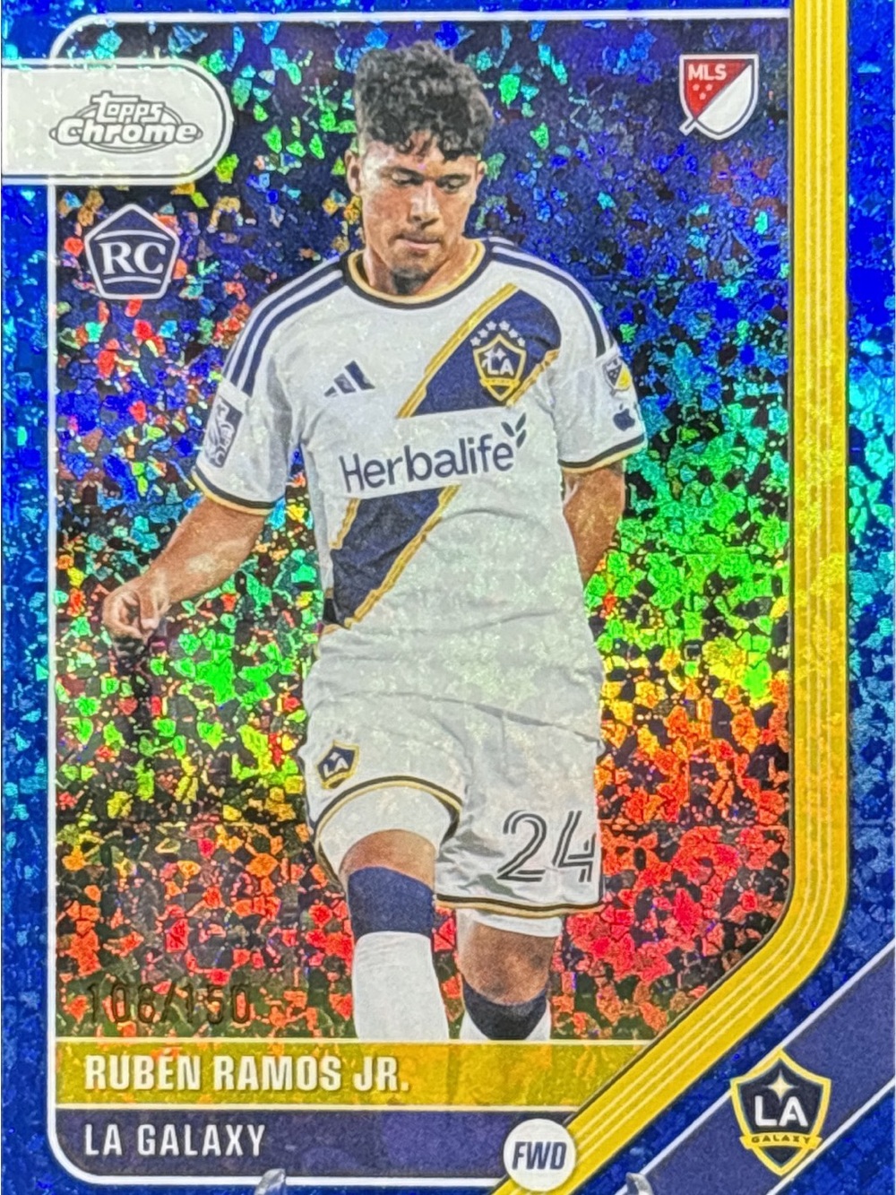 Topps Chrome LA Galaxy Rubén Ramos Jr. Holo Blue Shimmer Prizm Soccer Card